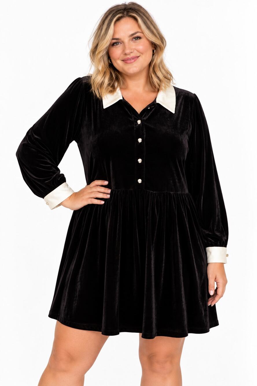 Modcloth Wednesday Addams Velour Dress Womens 2X Black Whimsigoth Velvet Twee